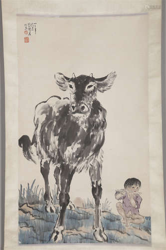 A Buffalo Painting on Paper by Xu Beihong.