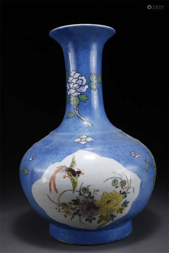 A Rose Porcelain Bottle with Flowers Design.