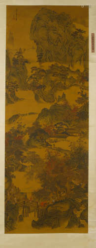 Chinese Landscape Painting Hanging Scroll, Zhao Mengfu Mark