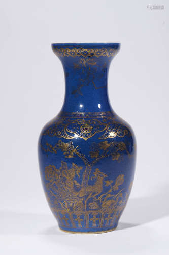 Blue Ground Gilt-decorated Vase
