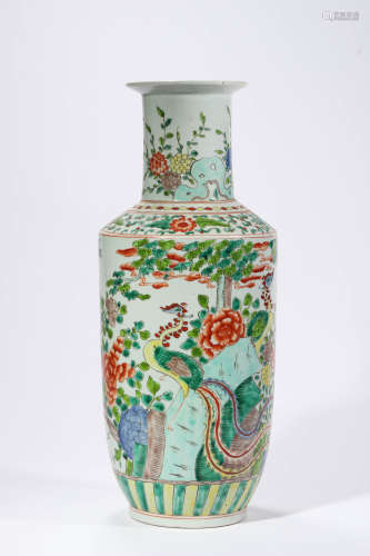 Wucai Flower and Phoenix Rouleau Vase