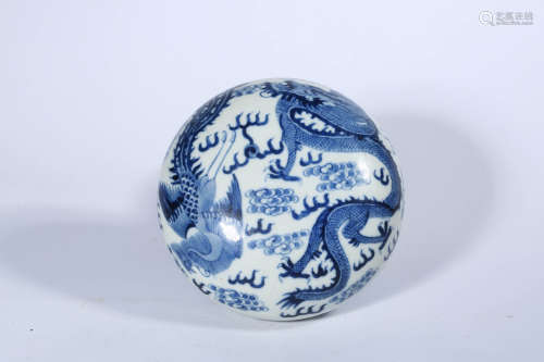 Blue and White Dragon and Phoenix Playing with Pearl Box and...