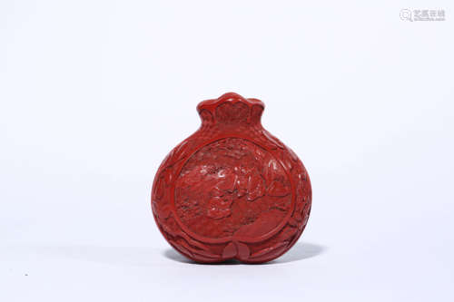 Carved Lacquer Landscape and Figure Pomegranate-shape Box