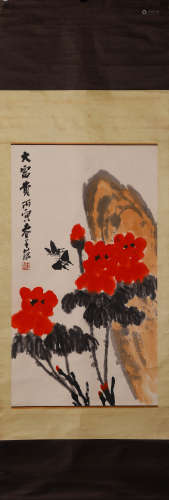 Chinese Flower Painting Ink and Colour on Paper Hanging Scro...