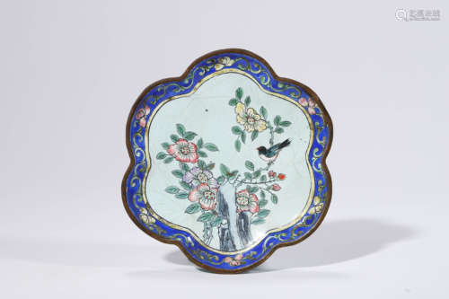 Bronze ‘Huafalang’ Enamel Painted Flower and Bird Plate