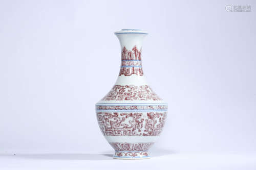 Underglaze Red Dragon Bottle Vase, Qianlong Mark