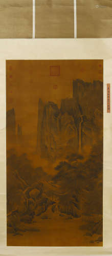 Chinese Landscape Painting Hanging Scroll, Liu Songnian Mark