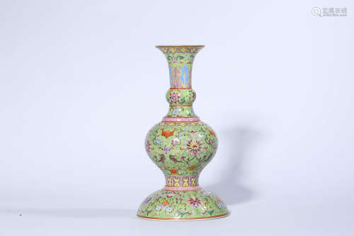Famille Rose Eight Treasures Flower Gu Vase, Qianlong Mark