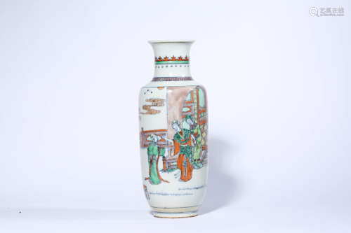 Doucai Figure Rouleau Vase, Kangxi Mark
