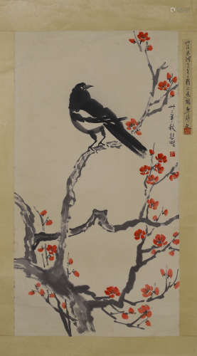 Chinese Magpie and Plum Painting Hanging Scroll, Xe Beihong ...