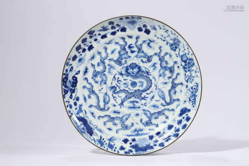 Blue and White Nine Dragons Plate