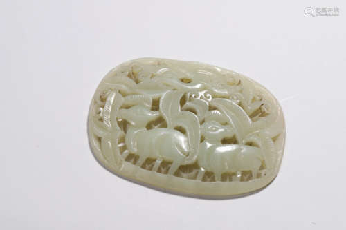 White Jade Double-deer Openwork Ornament