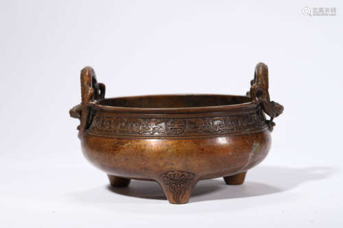 Bronze Double Dragon Eared Censer, Xuande Mark