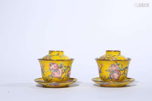 A Pair of Bronze ‘Huafalang’ Enamel Painted Tea Cups, Qianlo...