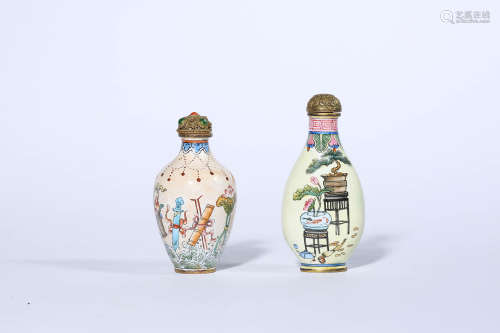 A Pair of ‘Huafalang’ Enamel Painted Snuff Bottles, Qianlong...