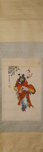 Chinese Figure of Zhongkui Hanging Scroll, Hua Sanchuan Mark