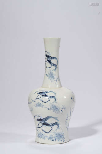 White Glaze Painted Shrimp Mallet Vase, Hongxian Mark