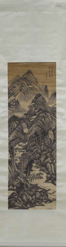 Chinese Landscape Painting Hanging Scroll, Wang Jian Mark