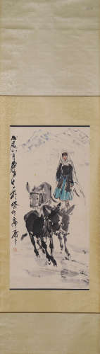 Chinese Herding Girl Painting, Hanging Scroll, Huang Zhou Ma...