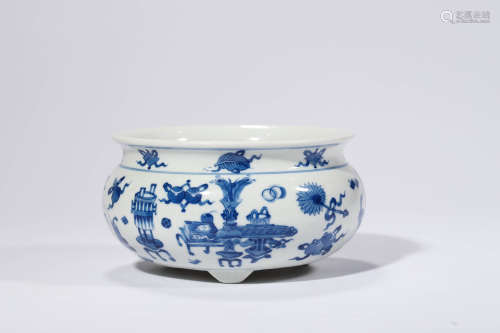 Blue and White Antiques Censer, Kangxi Mark