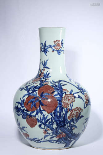 Blue and White Underglaze Red Peach Tianqiuping