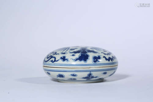 Blue and White Phoenix Box and Cover, Kangxi Mark