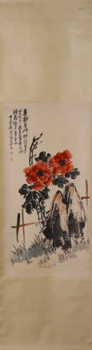 Chinese Peony Painting Hanging Scroll, Zhao Yunhe Mark