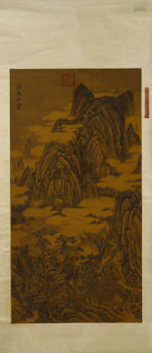 Chinese Landscape Painting Hanging Scroll, Dong Yuan Mark