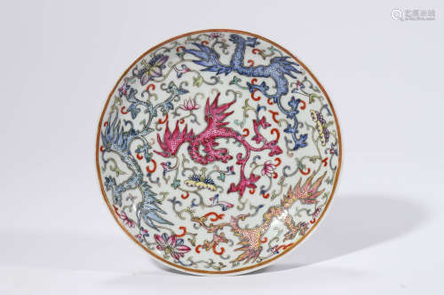 Famille Rose Phoenix Plate, Qianlong Mark