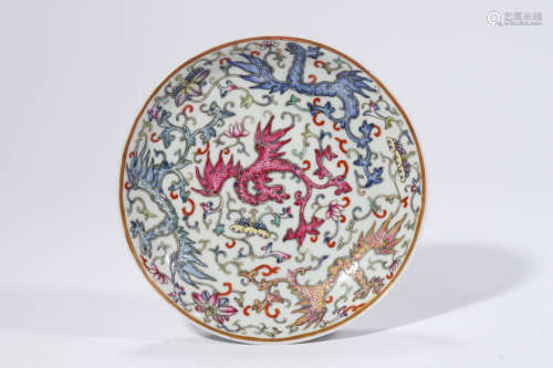 Famille Rose Phoenix Plate, Qianlong Mark