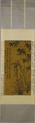 Chinese Bamboo Painting Hanging Scroll, Zheng Banqiao Mark