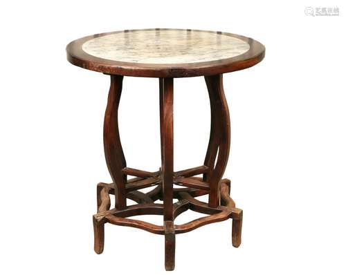 Rosewood Hardstone Inlaid Round Table