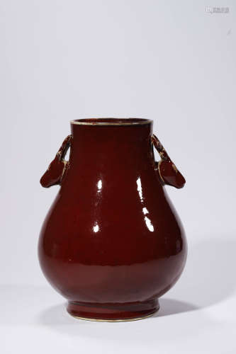 Sacrificial Red Glaze Double Eared Vase