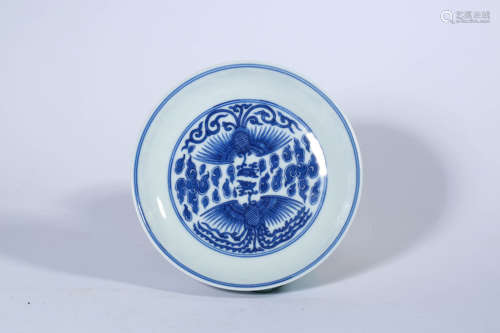 Blue and White Phoenix Small Plate, Qianlong Mark