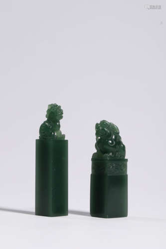 A Pair of Spinach-green Jade Seals