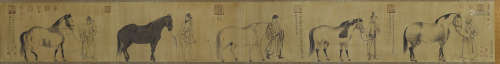 Chinese Five Horses Painting, Hand Scroll, Li Gonglin Mark
