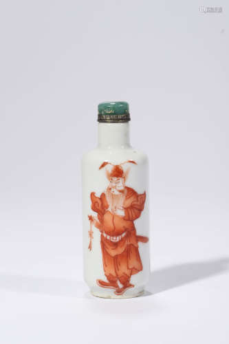 White Glaze Red Painted Zhongkui Snuff Bottle, Qianlong Mark