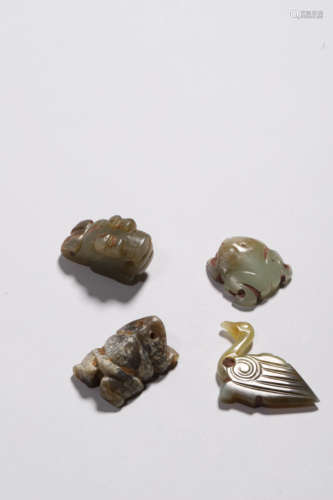 A Set of Jade Mythical Beast Ornament