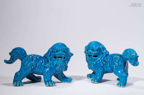 A Pair of Blue Glaze Lion Ornament