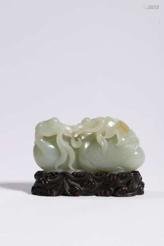 White Jade Double Crane and Lotus Ornament