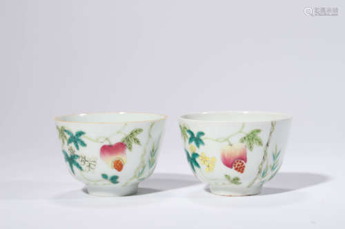 A Pair of Famille Rose Peach Cups, Guangxu Mark