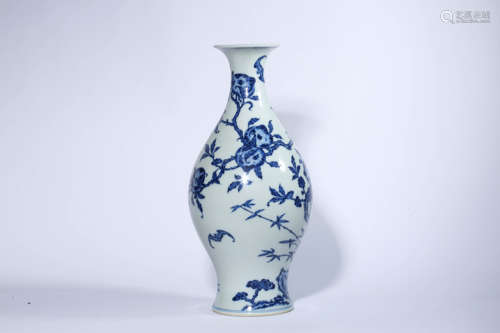 Blue and White Bats and Shou Olive-stone Shaped Vase, Yongzh...