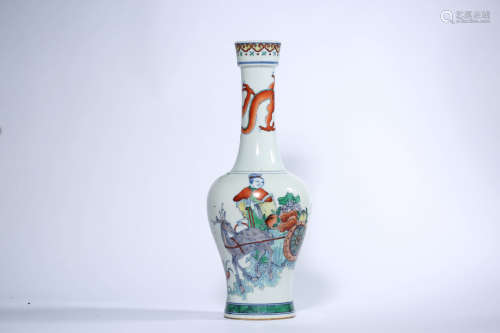 Doucai Figure Bottle Vase, Kangxi Mark