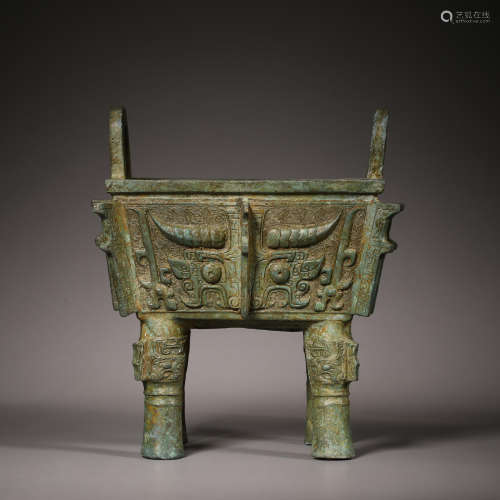 Bronze Square Zun with Animal Pattern