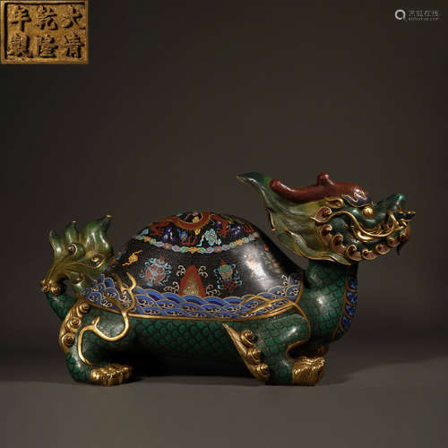 Qing Dynasty cloisonne dragon tortoise ornaments