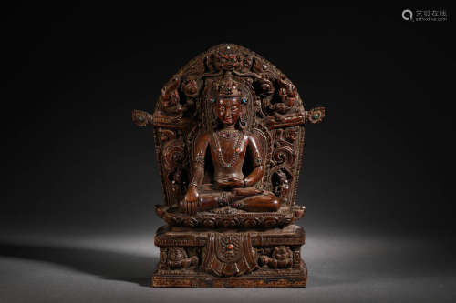 Bamboo-carved Guanyin Buddha Seated Statue