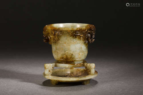 Hetian jade beast head cup