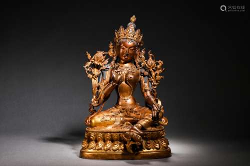 Gilt bronze green Tara Buddha