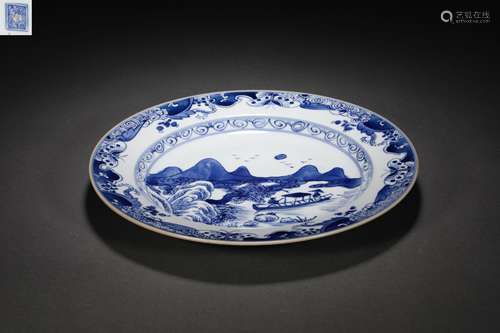 Blue and white landscape tray