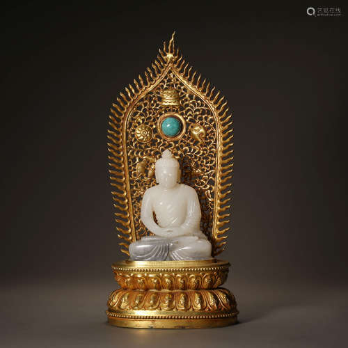 Qing Dynasty Hetian jade-clad golden jade Buddha